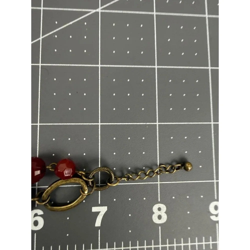 Premier Designs Gold Tone Bracelet Red Resin Bead Chunky Bohemian Link Design